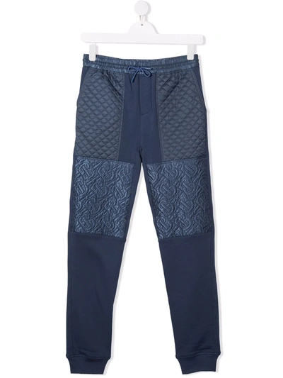 Burberry Kids' Monogram Quilted Panel Jogging Trousers In Blue