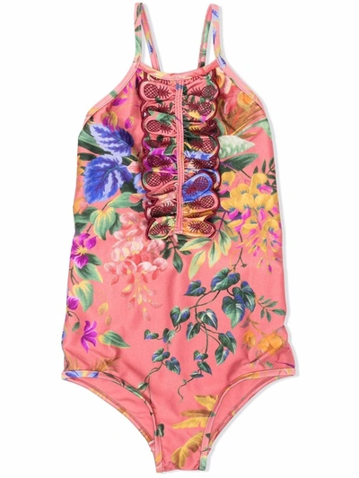 Zimmermann Kids' Little Girl's & Girl's Tropicana Embroidered One-piece Swimsuit In Multicolor