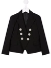 Balmain Logo-button Double-breasted Blazer In Black