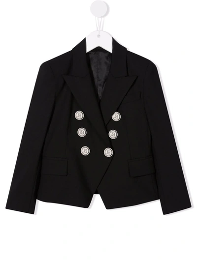 Balmain Kids' Logo-button Double-breasted Blazer In Black