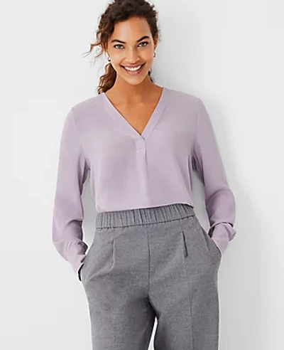 Ann Taylor Mixed Media Pleat Front Top In Muted Lavender