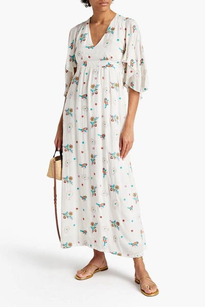 Antik Batik Houla Open-back Embroidered Voile Maxi Dress In Ivory