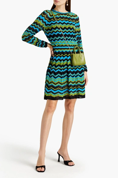 M Missoni Gathered Embroidered Knitted Dress In Turquoise
