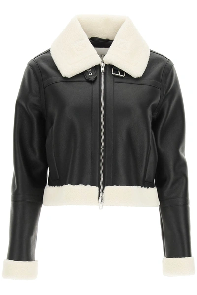Stand Studio Lorelle Crackled Faux Shearling Jacket In Black,white