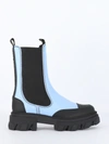 Ganni Blue Leather Chelsea Boots In Light Blue