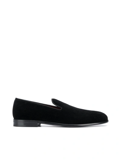 Dolce & Gabbana Black Dg Crown Embroidery Loafers Slip On Shoes