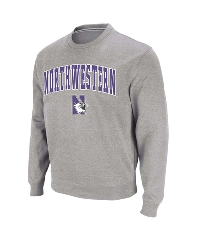 Colosseum Men's Heather Gray Northwestern Wildcats Arch Logo Crew Neck Sweatshirt