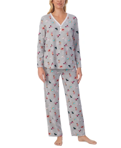 Cuddl Duds Holiday Dogs Henley Pajama Set In Heather Grey Novelty