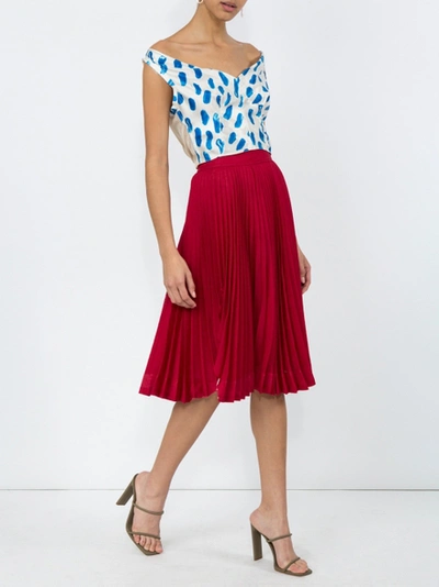 Calvin Klein 205w39nyc Red Pleated Shark Bite Midi Skirt ModeSens