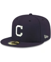 NEW ERA MEN'S NAVY CLEVELAND INDIANS LOGO WHITE 59FIFTY FITTED HAT