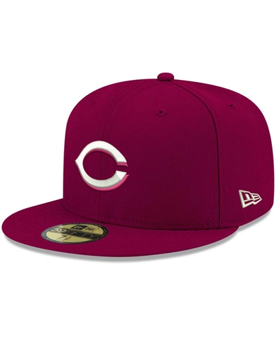 New Era Men's Cardinal Cincinnati Reds Logo White 59fifty Fitted Hat