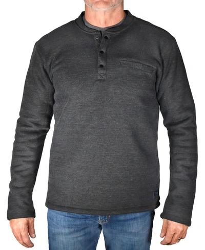 Vintage Men's Fleece Lined Rib Henley T-shirt In Charcoal