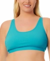 California Waves Trendy Plus Size Ribbed Bralette Bikini Top, Created For Macy's In Sweet Turquoise