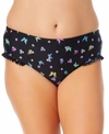 California Waves Plus Womens Printed Ruched Swim Bottom Separates In Fly Away Black Multi