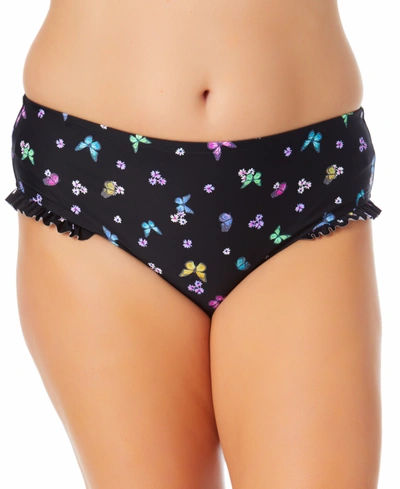 CALIFORNIA WAVES PLUS SIZE RUFFLED BUTTERFLY-PRINT SWIM BOTTOMS, CREATED FOR MACY'S