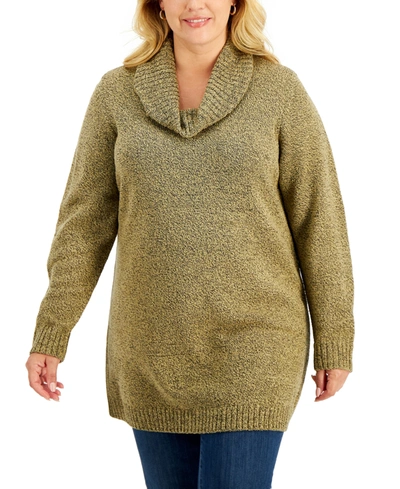 Karen Scott Plus Size Cowlneck Tunic Sweater, Created For Macy's In Chesnut Marled