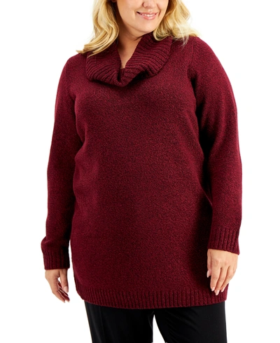 Karen Scott Plus Size Cowlneck Tunic Sweater, Created For Macy's In Merlot Marled