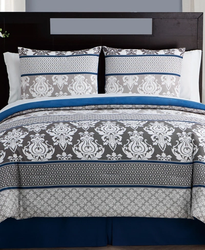 Vcny Home Casa Real Damask Reversible 4 Piece Comforter Set, Full/queen In Blue