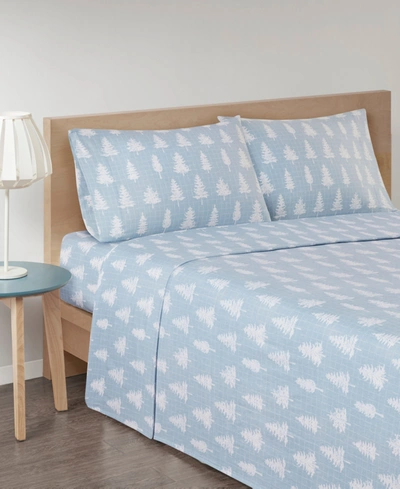 Sleep Philosophy True North Cotton Flannel 4-piece King Sheet Set Bedding In Blue Forest
