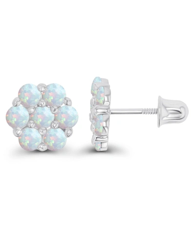 Macy's Created White Opal Round Flower Screwback Earrings In Sterling Silver (also In 14k Gold Over Silver