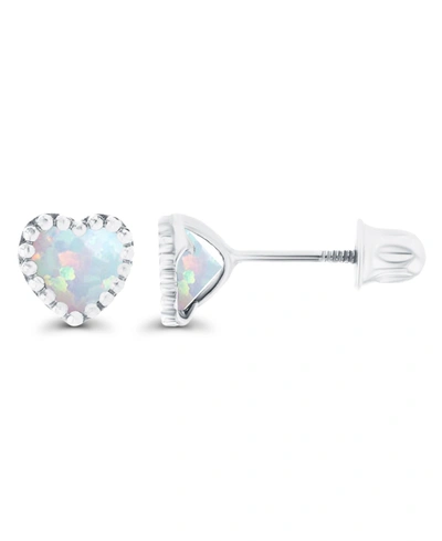 Macy's Created White Opal Heart Screwback Earrings In Sterling Silver (also In 14k Rose Gold Over Silver Or