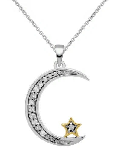 Macy's Diamond Moon & Star 18" Pendant Necklace (1/10 Ct. T.w.) In Sterling Silver & 14k Gold-plate In Sterling Silver  Gold-plate