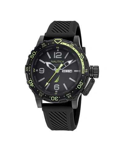 Nautica Mens Glenrock Lagoon Stainless Steel And Silicone Watch In Black