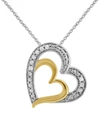 Macy's Diamond Double Heart 18" Pendant Necklace (1/10 Ct. T.w.) In Sterling Silver & 14k Gold-plate In Sterling Silver Gold-plate