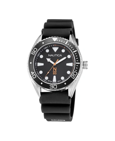 Nautica N83 Men's Black Silicone Strap Watch 44mm
