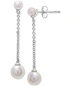 Macy's Cultured Freshwater Pearl (3 & 5mm) Chain Linear Drop Earrings In Sterling Silver In Sterling Silver