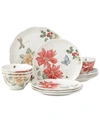 Lenox Butterfly Meadow Holiday 12-piece Dinnerware Set Poinsettias And Jasmine Design, Created For Macy's In White Porcelain Body With Multi Color De