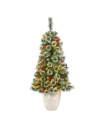 Nearly Natural Frosted Swiss Pine Artificial Christmas Tree With 100 Lights And 195 Bendable Branches In Green