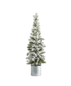 Nearly Natural Flocked Christmas Artificial Pine Tree In Tin Planter In White