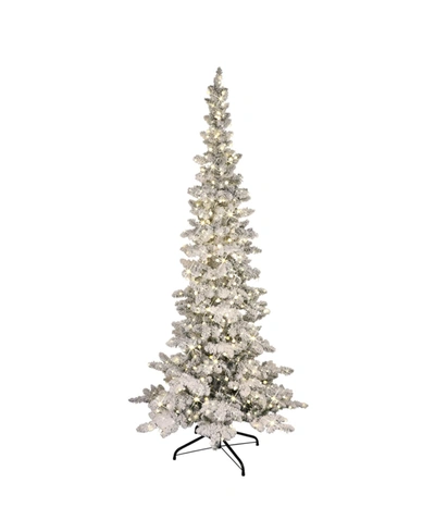 Puleo 7.5" Pre-lit Flocked Slim Whistler Pine Artificial Christmas Tree In Green