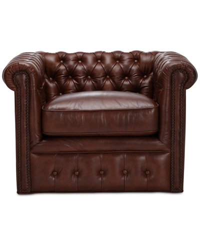 Furniture Closeout! Calvine 39" Leather Self Centering Swivel Chair, Created For Macy's In St. James Tobacco