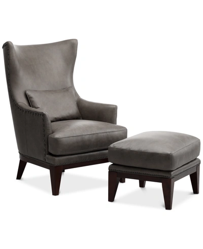 Furniture Closeout! Genevie 30" Leather Chair And Ottoman, Created For Macy's In Vintage Great Bridge