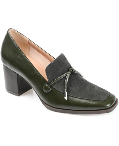 Journee Collection Crawford Womens Square Toe Comfort Loafer Heels In Olive