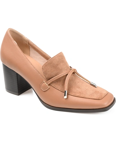 Journee Collection Crawford Womens Square Toe Comfort Loafer Heels In Taupe