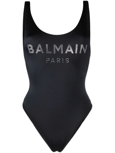 Balmain Logo-embellished Swimsuit In Black