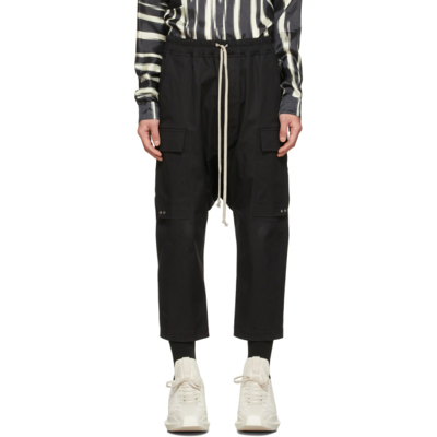 Rick Owens Black Cropped Cargo Trousers In 09 Black