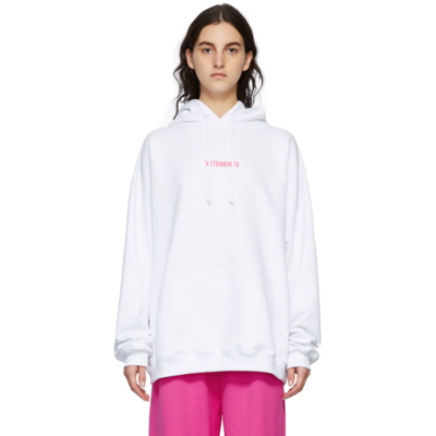 Vetements Logo-print Drawstring Hoodie In White Hot Pink