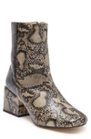 FRENCH CONNECTION TONI SNAKESKIN EMBOSSED BLOCK HEEL BOOTIE
