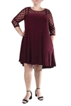 Nina Leonard High-low Three-quarter Sleeve Trapeze Dress In Deepwine