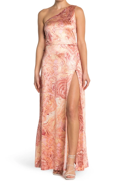 Love By Design Lisabeth Printed Satin One-shoulder Dress In Daydreaming