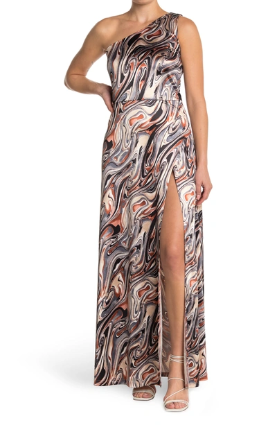 Love By Design Christina Cowl Neck Swirl Satin Dress In Lucid