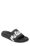 Alexander Mcqueen Graffiti Logo Rubber Slide Sandals In Black White