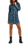 River Island Button Front Long Sleeve Denim Dress In Medium Denim