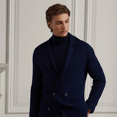 Ralph Lauren Double-breasted Textured-knit Cardigan In Blue