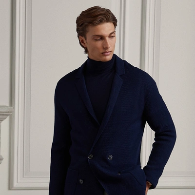 Polo Ralph Lauren Double-breasted Textured-knit Cardigan In Blue