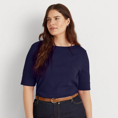 Lauren Woman Stretch Cotton Boatneck Top In Lauren Navy